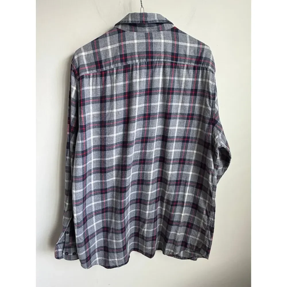 Banana Republic Plaid Long Sleeve Lightweight Flannel Button-Up Shirt Gray Large